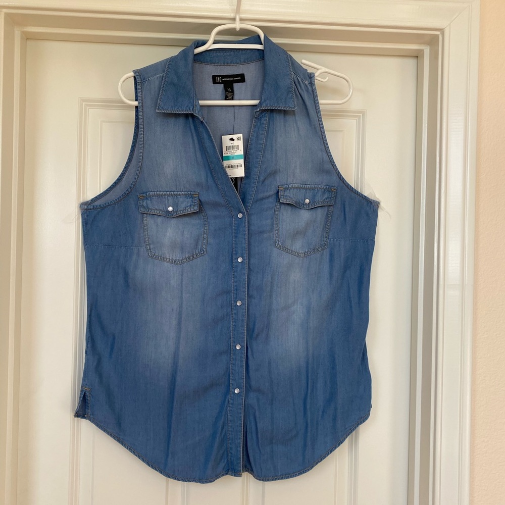 INC Denim Button-Up Top